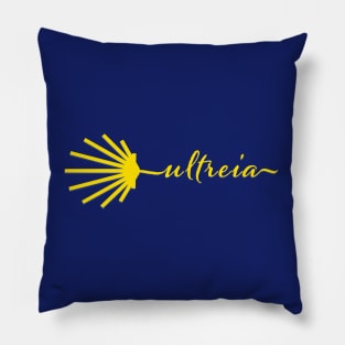 Ultreia Typography Santiago Compostela Yellow Scallop Shell Pillow