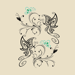 Butterfly in tattoo style (Print on Front and back) T-Shirt