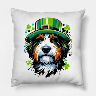 Mini Bernedoodle Celebrates St Patrick's Day Pillow