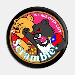 TAIWAN Formosan Bear Punches China - Taiwan Airforce Badge - Scramble! - WE ARE OPEN 24/7 - TAIWAN INDEPENDENCE SOLIDARITY  - PROTEST CHINA Pin