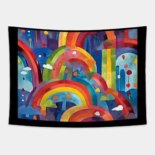 Cute Over The Rainbow Colorful Abstract Landscape Tapestry