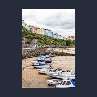 Tenby Harbour Boats Waiting For The Tide, Pembrokeshire, Wales T-Shirt