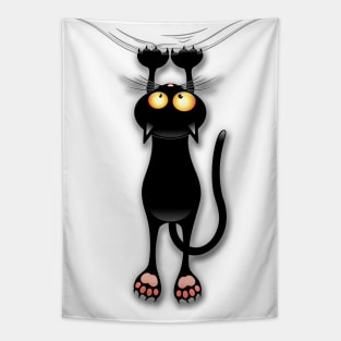 Fun Black Cat Falling Down Tapestry