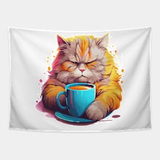 Colorful Cat love coffee Tapestry