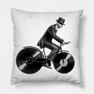 Music Man on a vinyl records bike Pillow