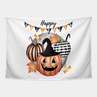 Pumpkin Witch Hat & Candies: Halloween Delight Tapestry