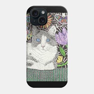 Cat flowers butterflies Phone Case