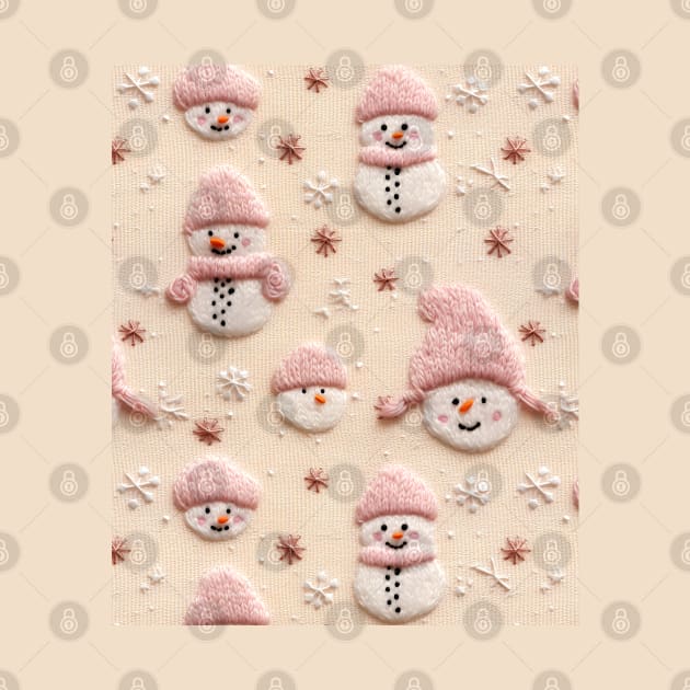 Funny Snowmen Retro Chrismas Snowflakes Knitted Pattern by Ai Wanderer