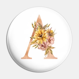 Watercolor sunflower floral A letter illustration Pin