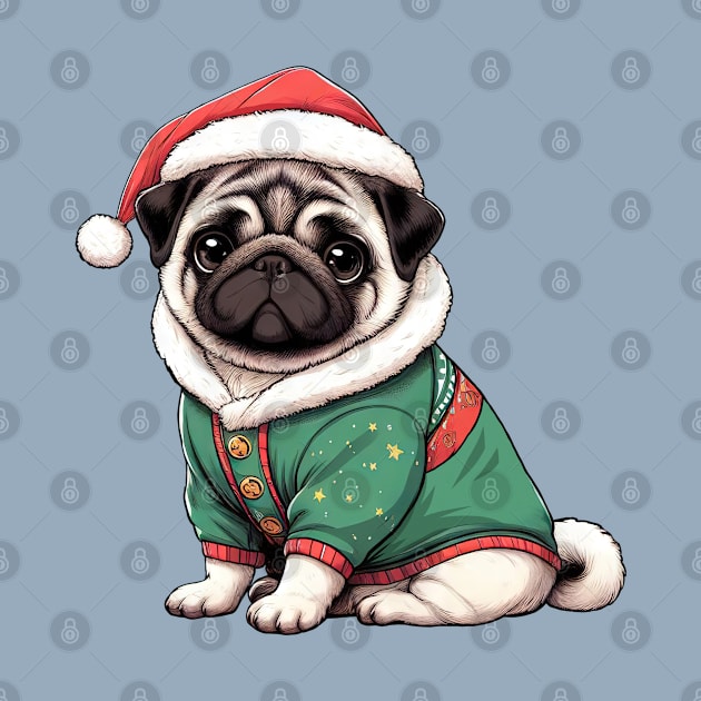 Cute Christmas Pug in Sweater by Takeda_Art