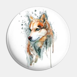 Watercolor Portrait of Red Siberian Husky Pin