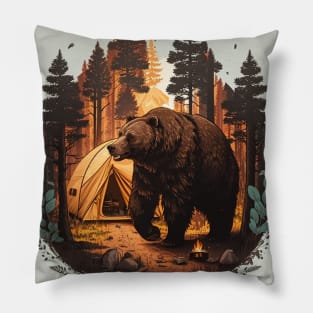 Camping with Bear, Adventure in the Forest Pillow