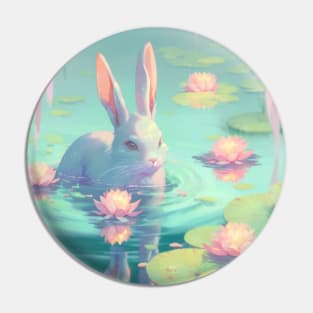 Water Rabbit Enjoying Lotus Pond Pin