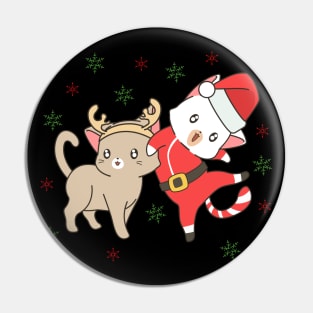 Kawaii Christmas Santa Cat And Reindeer Cat Pin