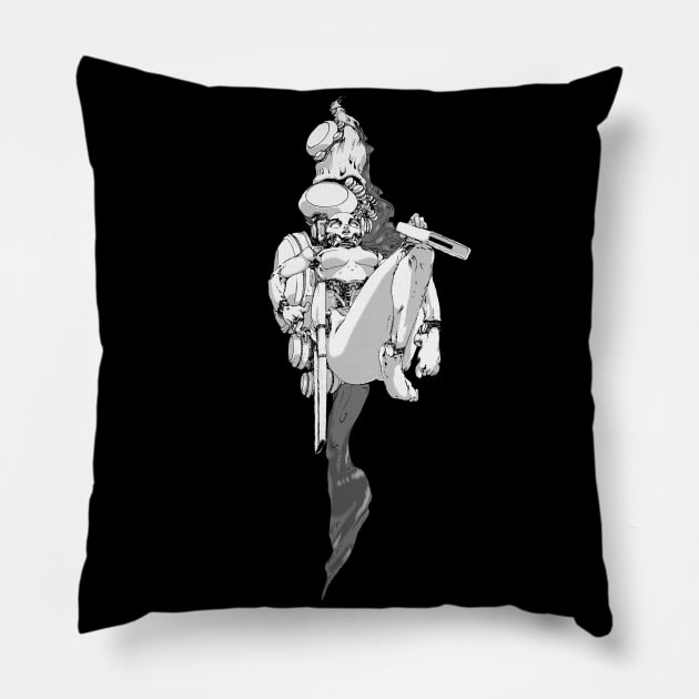 ninja android whizzes by, woman fighter Pillow by Takeshi Kolotov