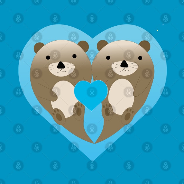 Cute Otter Love with Blue Heart in the Background by Hedgie Designs