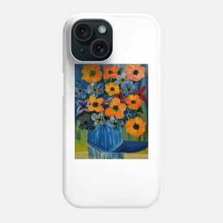 A beautiful bouquet of mixed flowers in a glass and gold vase Phone Case