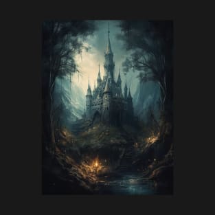 Gothic Futurism Castle in the Old Ancient Forest T-Shirt