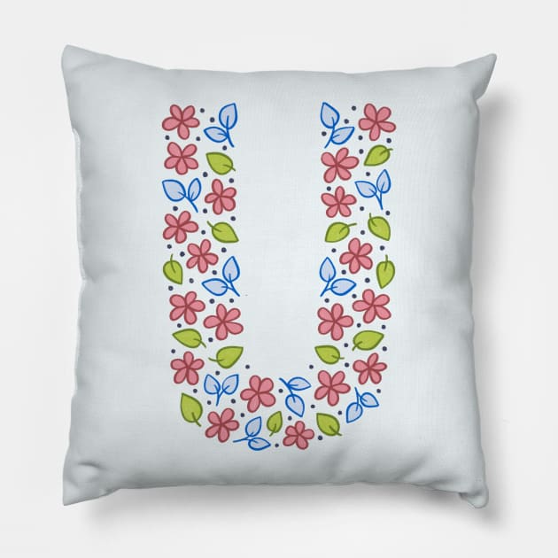 Floral Monogram Letter U - pink and blue Pillow by SRSigs