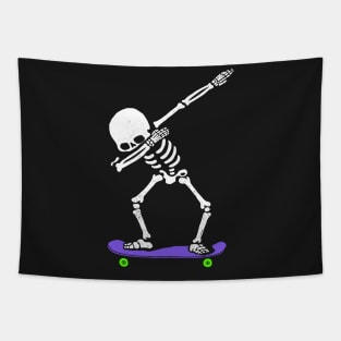 Halloween Dabbing Skeleton SKATEBOARD T-Shirt Dab Skate WHITE Tapestry