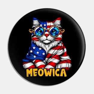 USA America Flag Cat Patriotic Pin