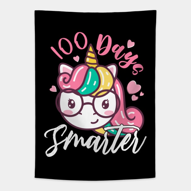 Girls 100 Days Smarter Unicorn Tee Girly 100 Days Of School Tapestry by alcoshirts