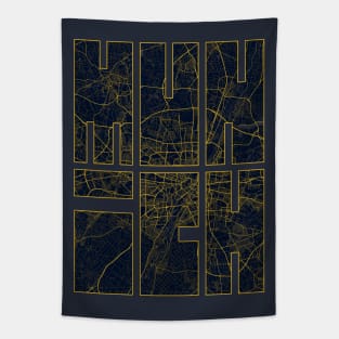 Munich, Germany City Map Typography - Gold Art Deco Tapestry