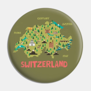 Switzerland Ilustrated Map Pin