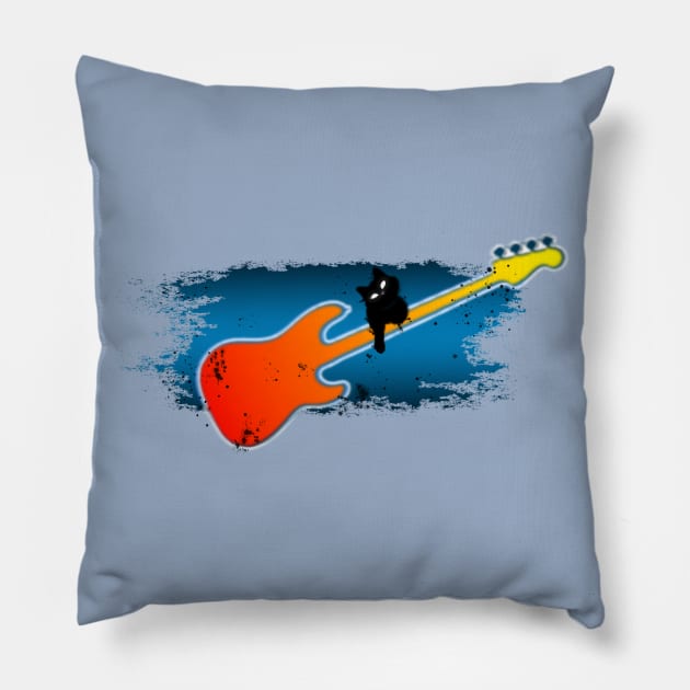 Black cat and guitar Pillow by Blacklinesw9