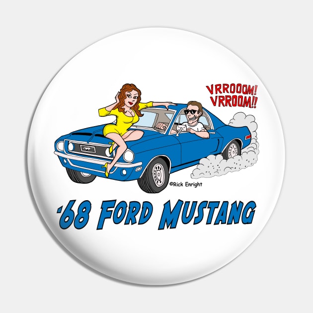 1968 Blue Ford Mustang Cartoon Pin by AceToons