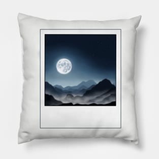 Glowing Moon Over Foggy Mountains Pillow