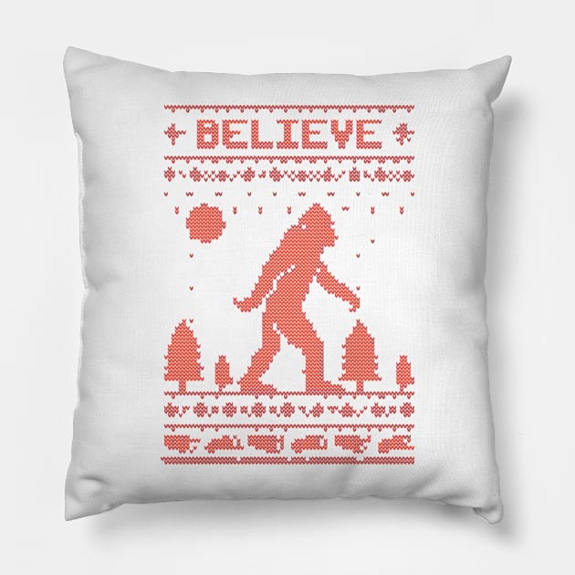 believe bigfoot ugly christmas Pillow by crackdesign