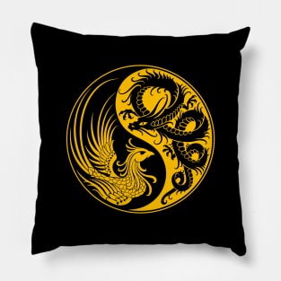 Yellow and Black Dragon Phoenix Yin Yang Pillow