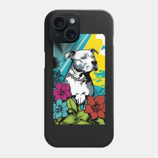 American Staffordshire Terrier PitBull Dog Vibrant Tropical Flower Tall Retro Vintage Digital Pop Art Portrait 7 Phone Case