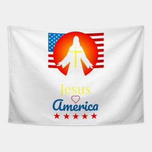 4th of July Jesus Loves America American Flag Tapestry