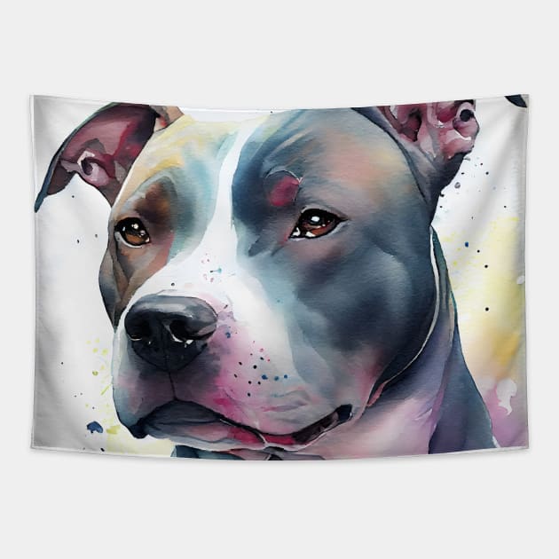 Watercolor Grey and White Pitbull Tapestry by designs4days