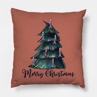 Merry Christmas Tree with Candles Pillow