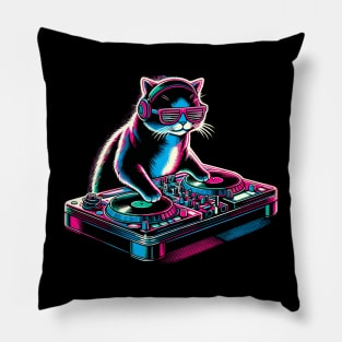 Retro Cat DJ Disco Rave Glow Party Music Funny Cat Pillow