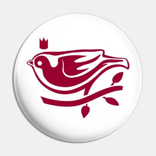 Art for bird fans. Stylized, minimal sparrow with crown with read ink Pin