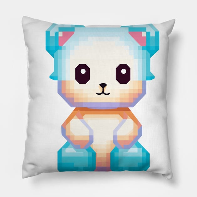 Blue pixelated Teddy Bear Pillow by So Red The Poppy