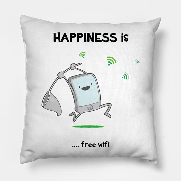 Happiness is free wifi Pillow by Miraculose