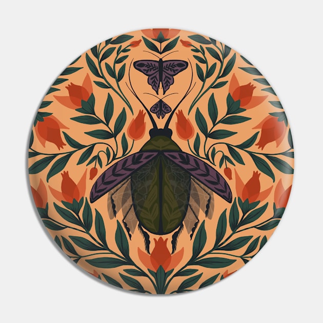 Beetle and Butterfly Botanical Design Pin by haleyum