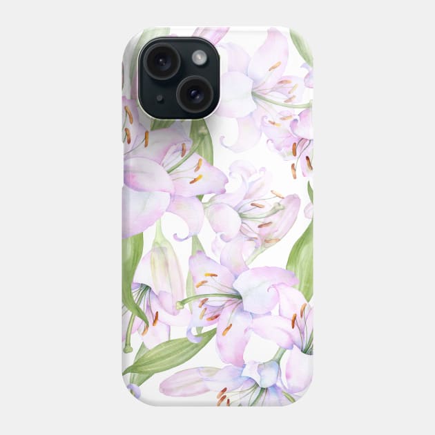 White pink lilies Phone Case by  ESHA-Studio