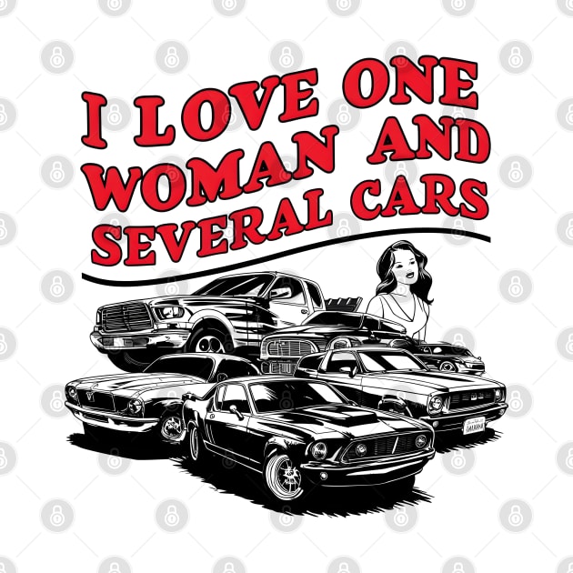 I love one woman and several cars relationship statement tee six by Inkspire Apparel designs