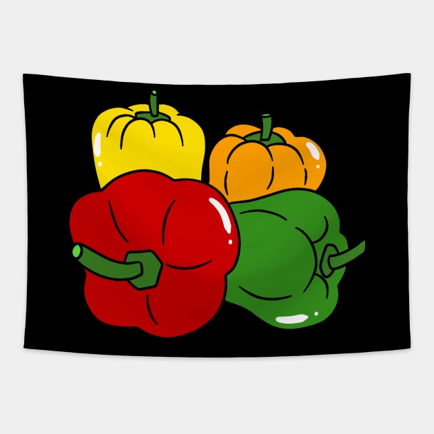 Red Green Orange and Yellow Bell Peppers Tapestry by saradaboru