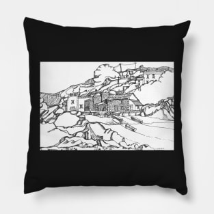 Cornwall Black and White Landscape Pillow