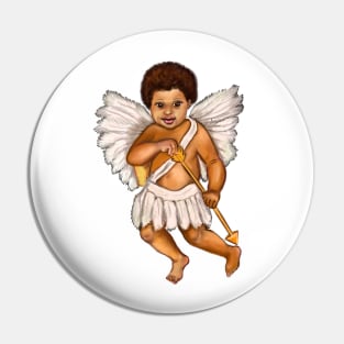 The Best Valentine’s Day Gift ideas 2022, Cupid.... caramel afro baby angel holding an arrow - curly Afro Hair and gold arrow Pin