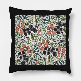 Flower Flurry - Salmon, Green, Black and Turquoise - Digitally Illustrated Flower Pattern for Home Decor, Clothing Fabric, Curtains, Bedding, Pillows, Upholstery, Phone Cases and Stationary Pillow