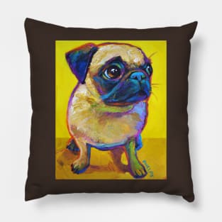 Adorable Pug Puppy on Yellow Pillow