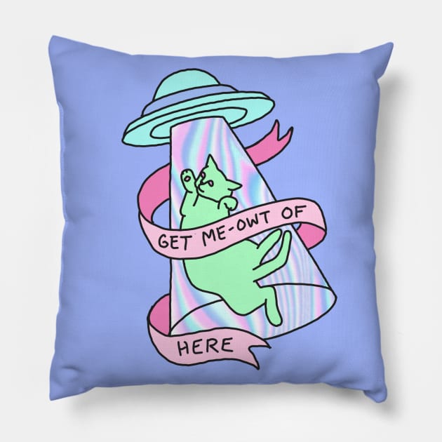 UFO cat alien introvert pastel grunge 99s hologram xfiles Pillow by bigkidult